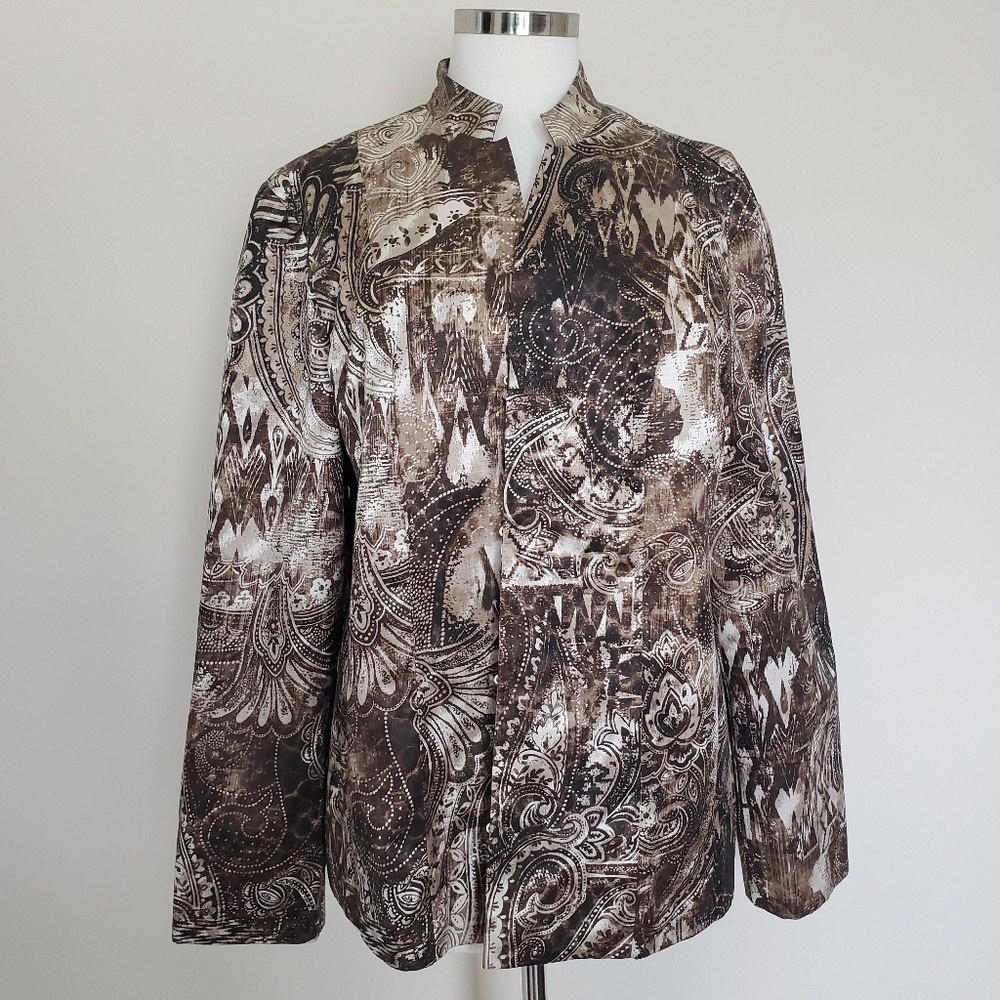 Chico's Size 3 Brown Jacket Blazer Paisley XL Work